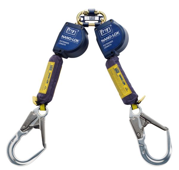 Picture of 3M™ DBI-SALA® Nano-Lok™ Self-Retracting Lifeline, XL Extended Length, Twin Leg, Quick Connector, Web, Twin Leg, 2.8m, 3101637