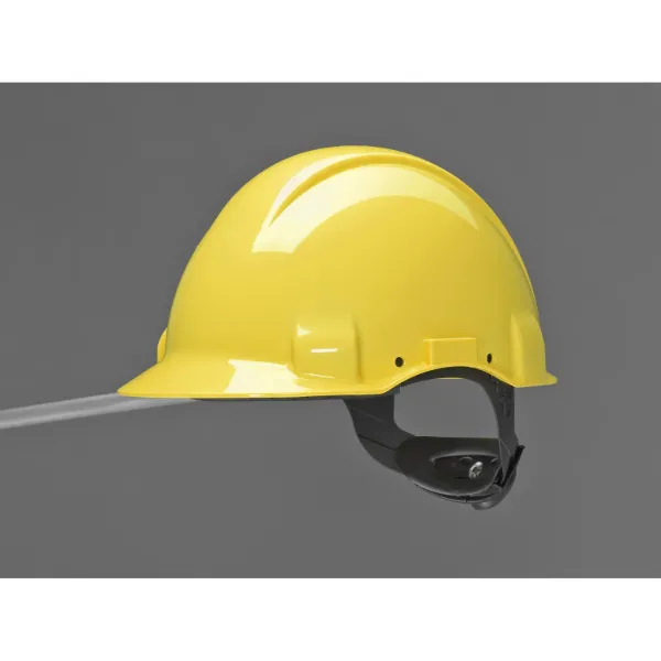 Picture of 3M™ Hard Hat, Uvicator, Ratchet, Non vented, Dielectric 440v, Plastic Sweatband, Yellow, G3001NUV-GU